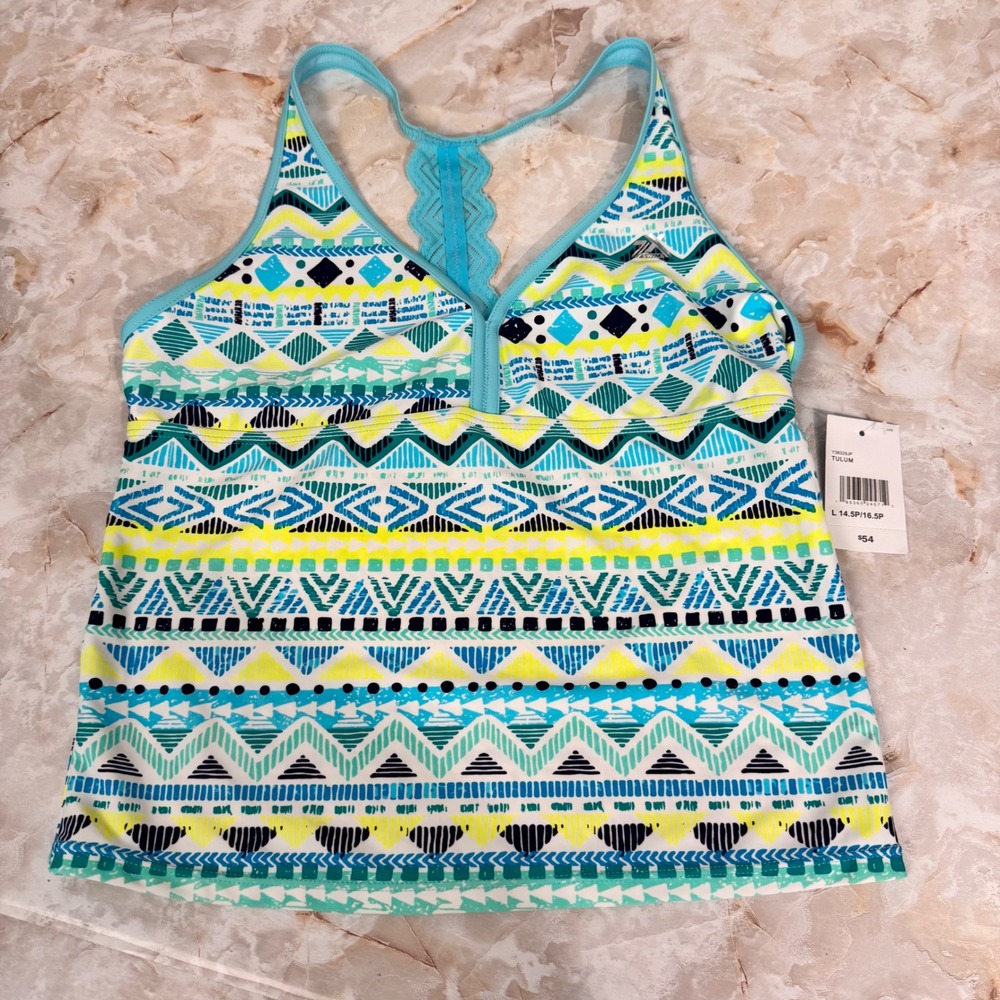 ZeroXposur Tankini Top Women L Multicolor Sleeveless Tribal Lace Back Swim